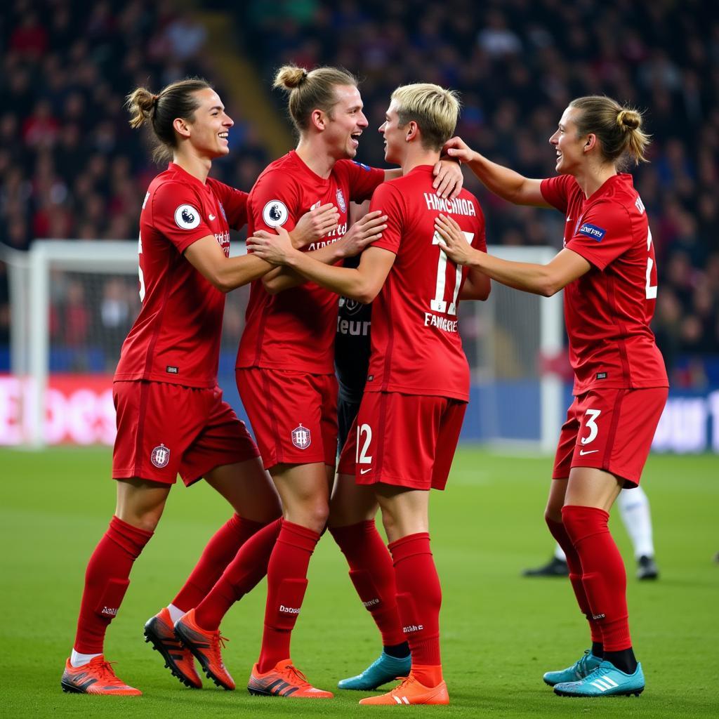 Frenkie de Jong celebrates a crucial goal with his teammates