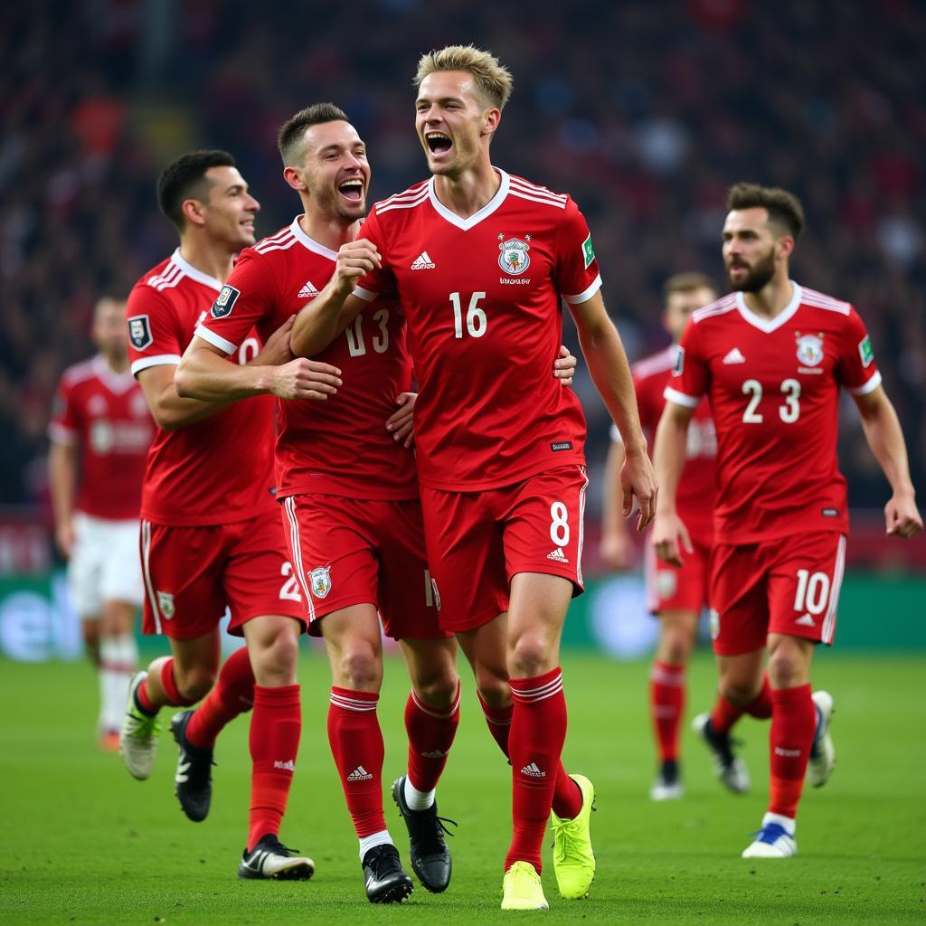 Frenkie de Jong celebrates a goal with his team