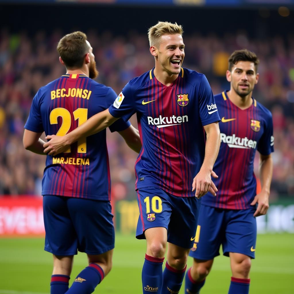 Frenkie de Jong celebrates a goal