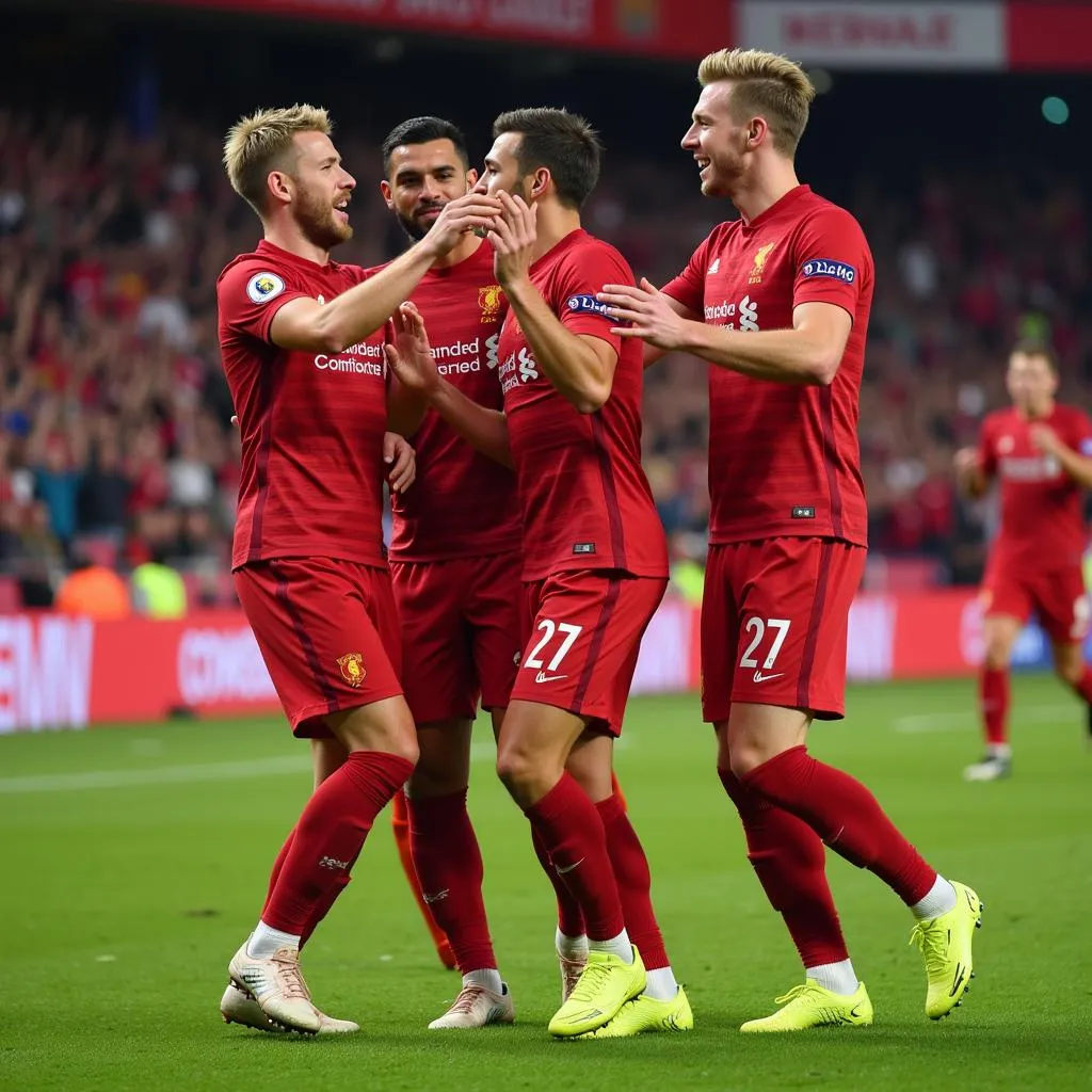 Frenkie de Jong Celebrating Goal with Teammates