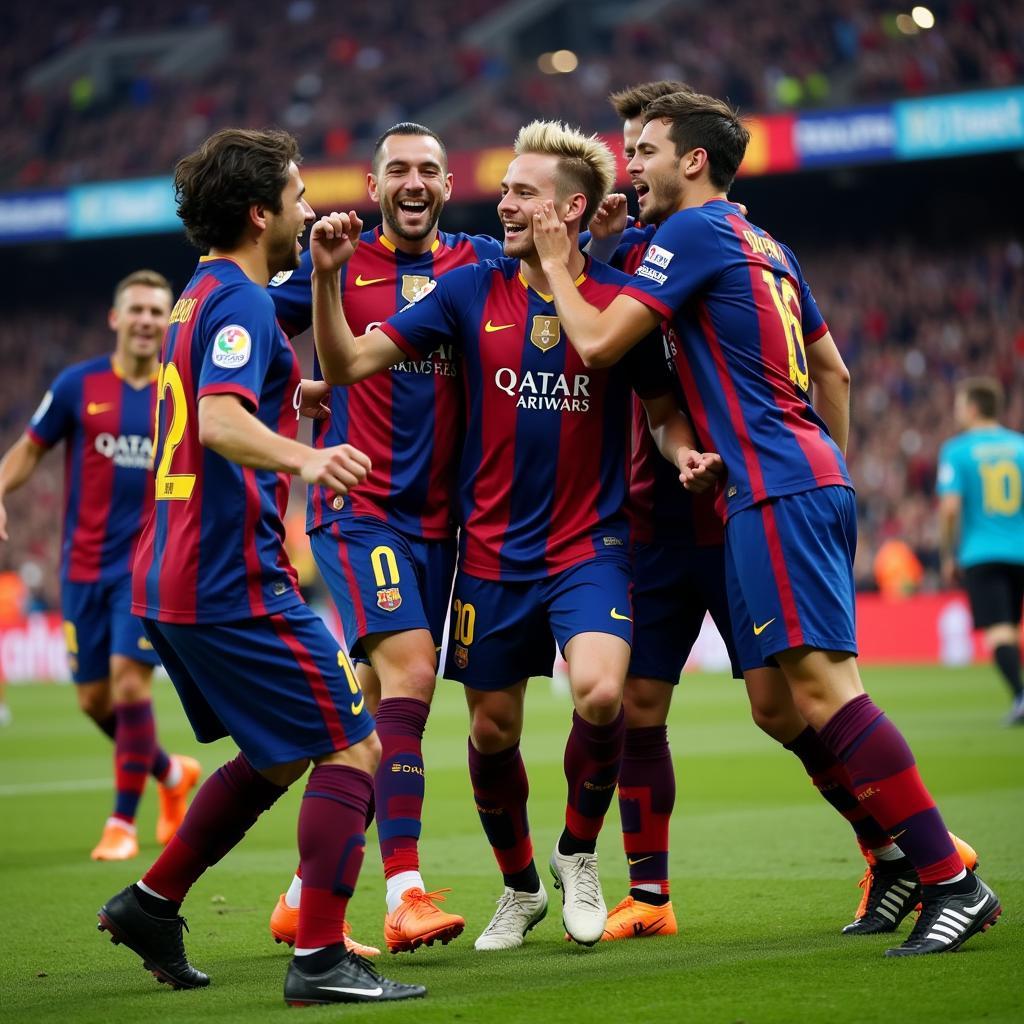 Frenkie de Jong celebrates a triumphant goal with his ecstatic teammates