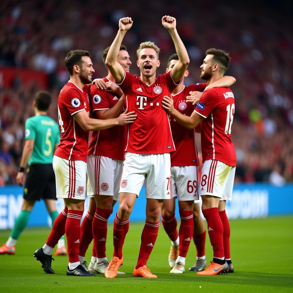 Frenkie de Jong celebrates a goal, highlighting teamwork and shared success