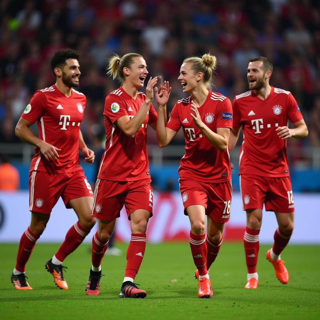 Frenkie de Jong celebrating a victory with teammates, highlighting the importance of teamwork and leadership in midfield.