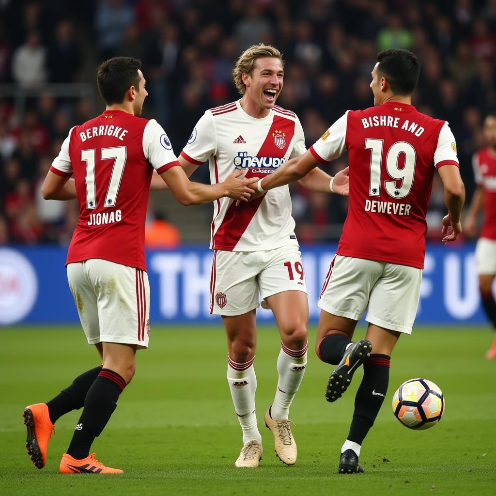 Frenkie de Jong celebrating a victory with teammates