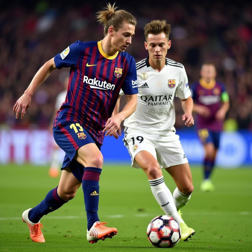 Frenkie de Jong controlling the midfield with precision and vision.