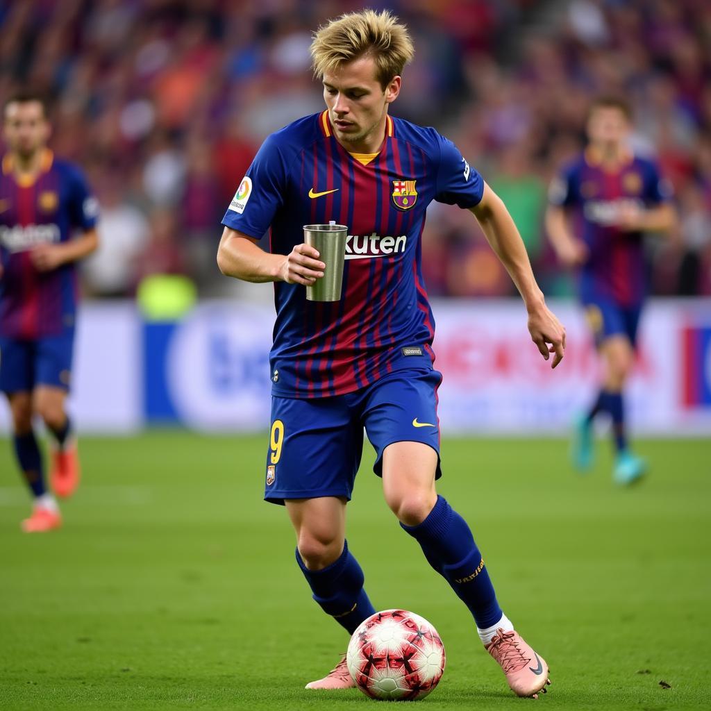 Frenkie de Jong controlling the midfield, Yeti Cup in hand