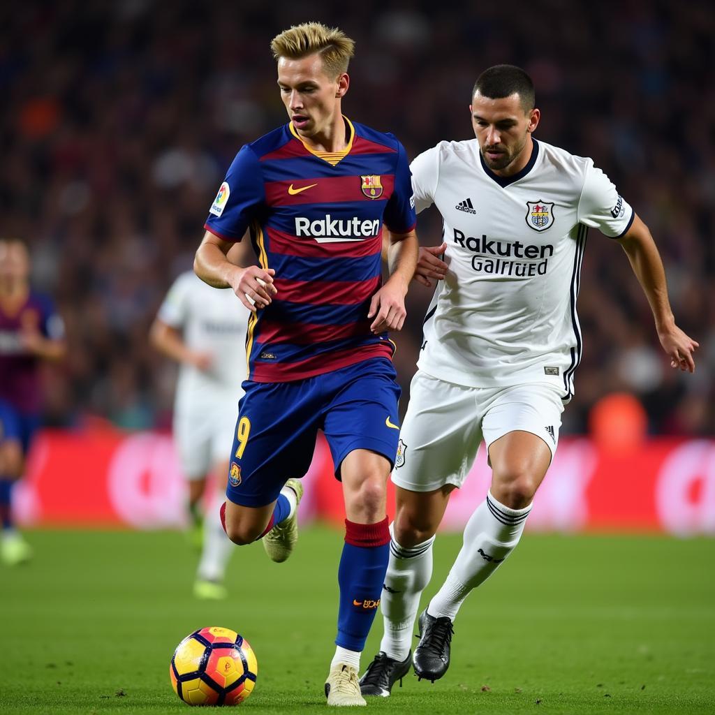 Frenkie de Jong dribbling past an opponent