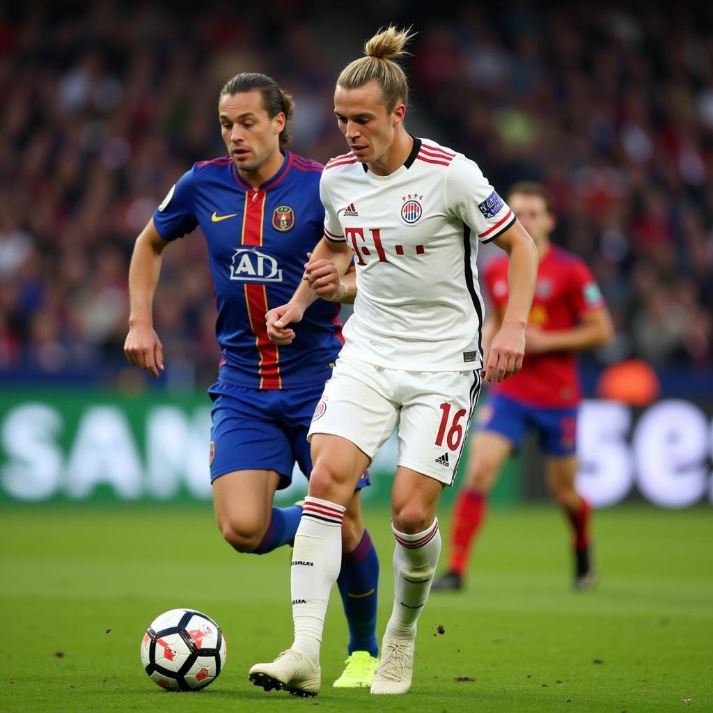 Frenkie de Jong dribbling past a defender