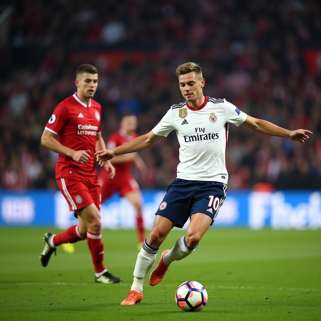 Frenkie de Jong showcasing his vision and ball control in a match situation