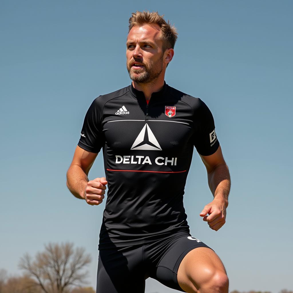 Frenkie de Jong sporting Delta Chi apparel during a training session