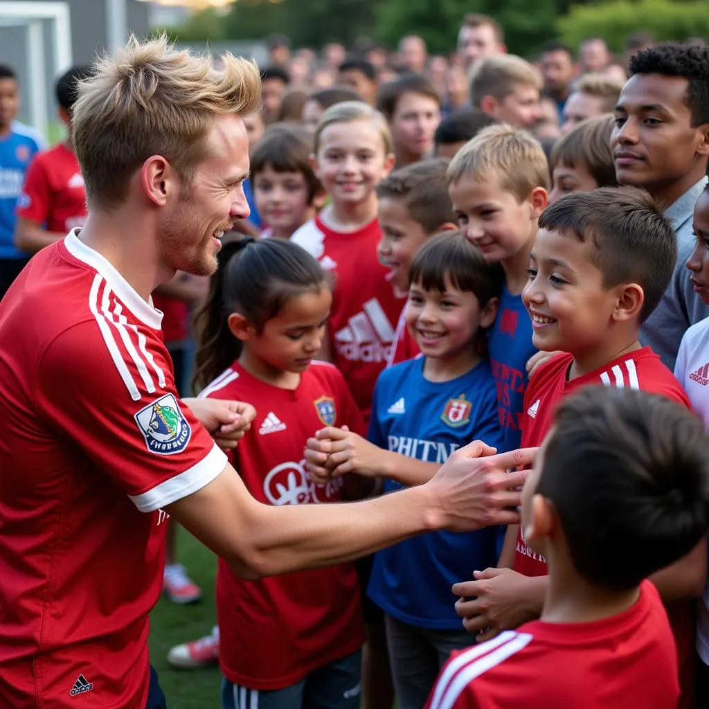 Frenkie de Jong interacting with young fans at a community event