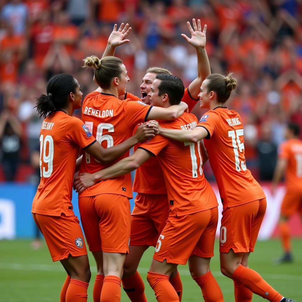 Frenkie de Jong celebrating a goal with his Netherlands teammates during La Rosa 2021