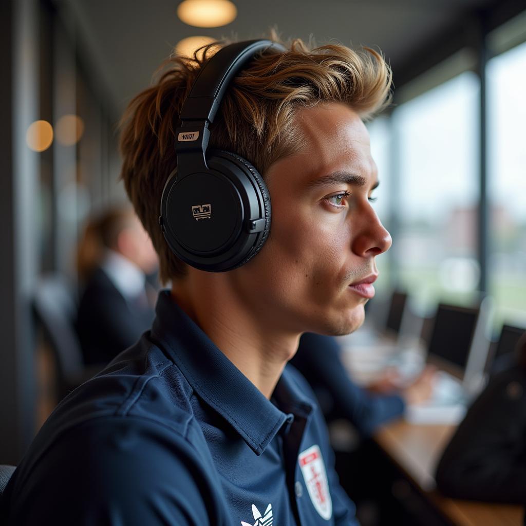 Frenkie de Jong listening to music on headphones