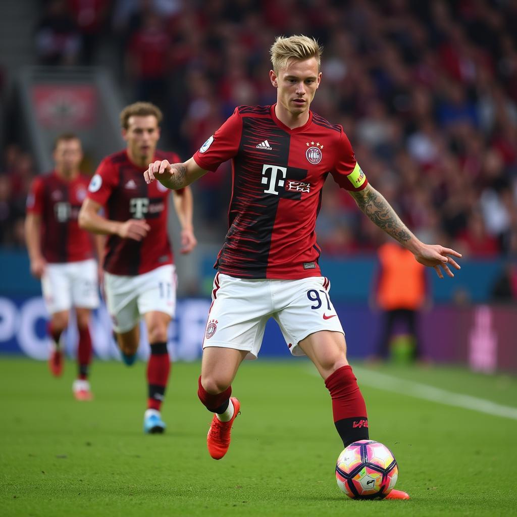 Frenkie de Jong making a decisive pass, breaking through the opponent's lines.