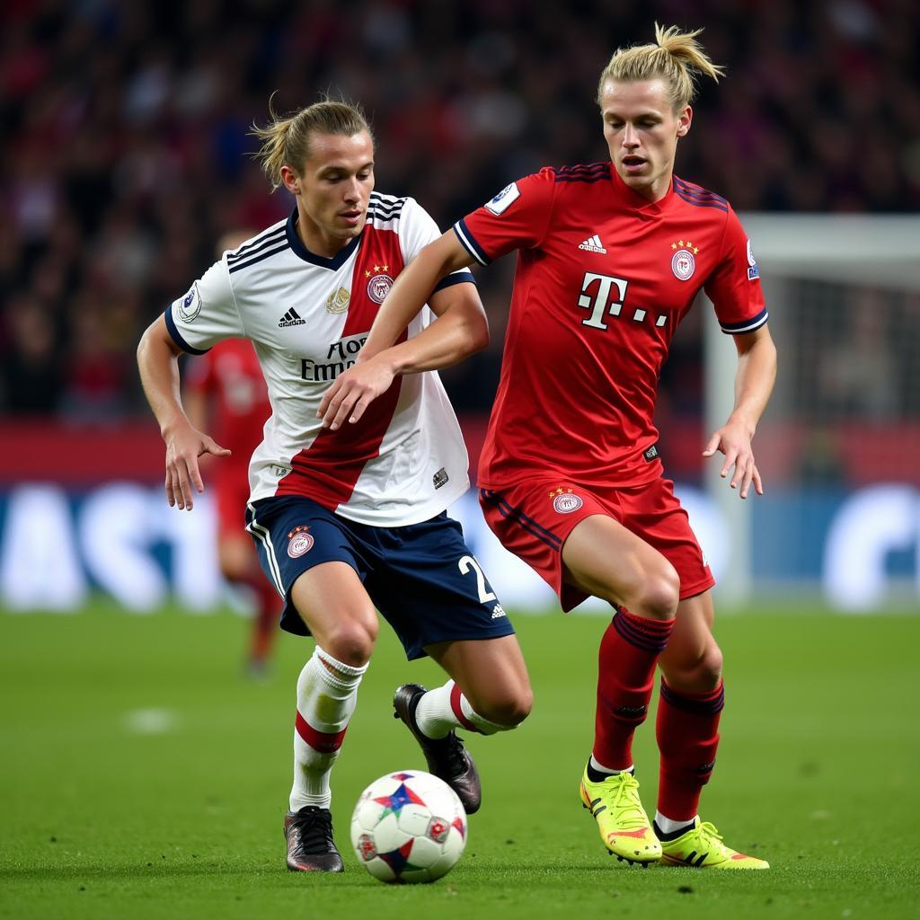 Frenkie de Jong executing a precise pass, dictating the play