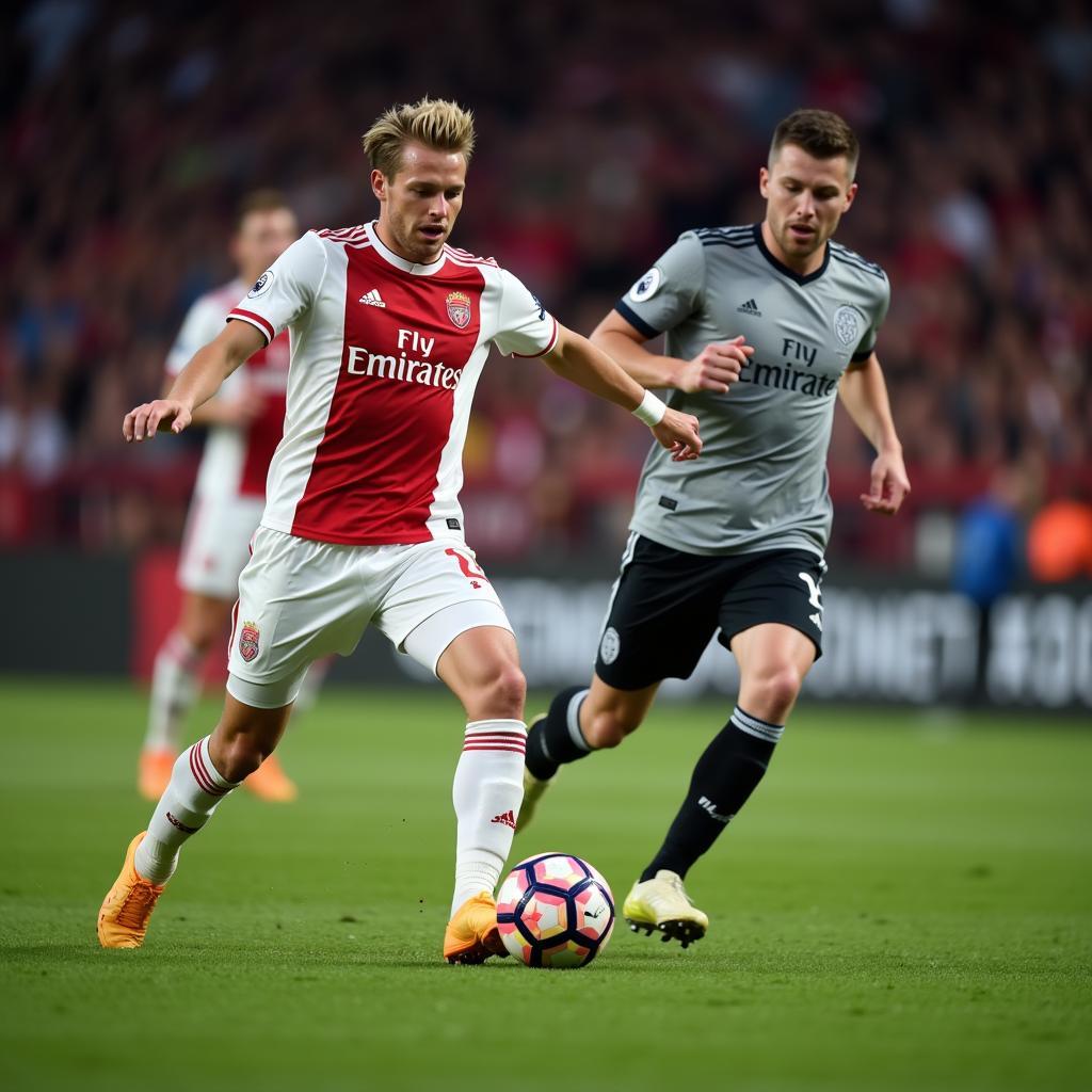 Frenkie de Jong executing a precise pass to break through the opposition's lines