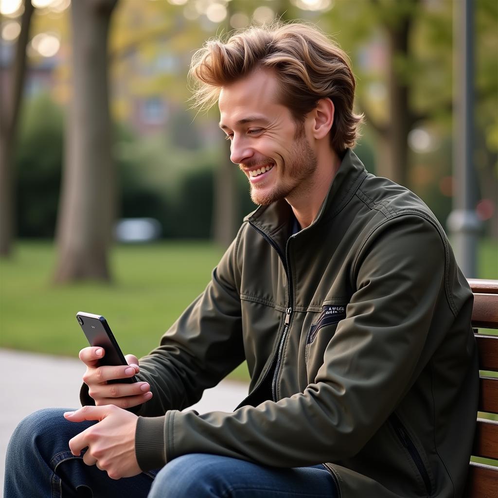 Frenkie de Jong smiling at phone