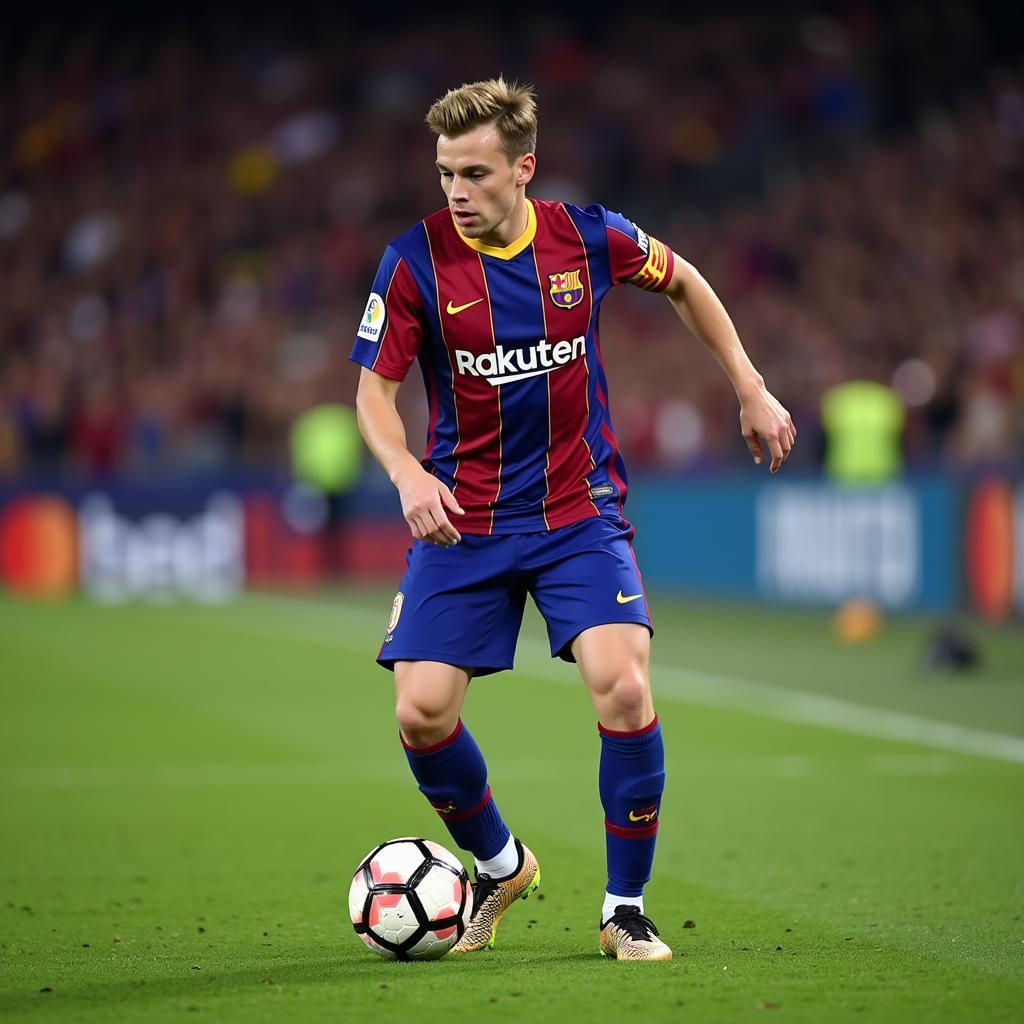 Frenkie de Jong executes a precise pass during a Barcelona match