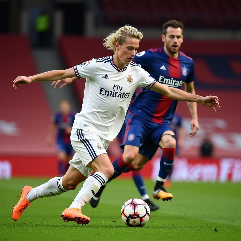 Frenkie de Jong executing a defense-splitting through ball