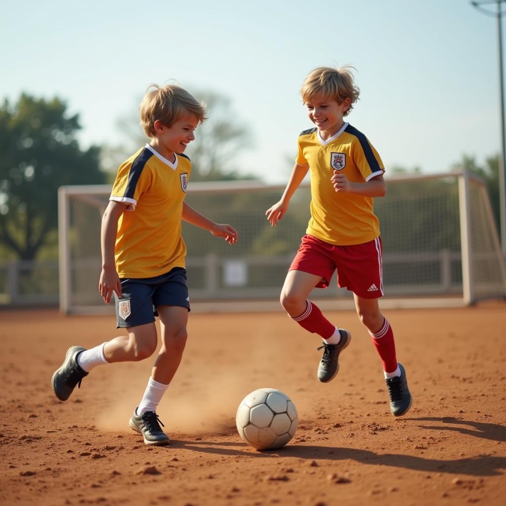 Frenkie de Jong playing football with a friend