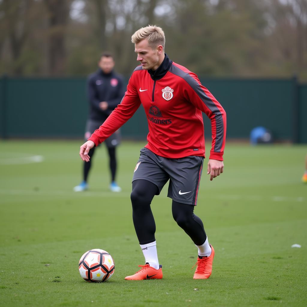 Frenkie de Jong focused during training