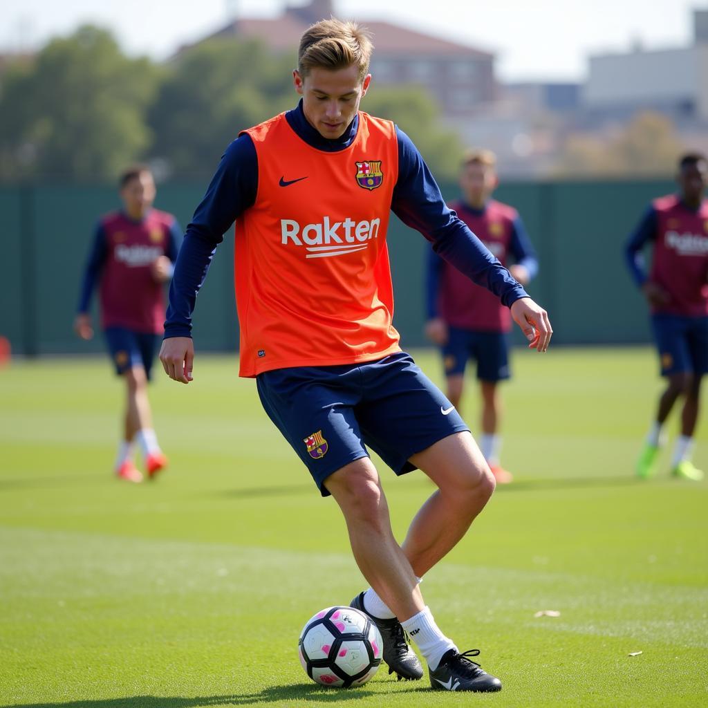 Frenkie de Jong practicing ball control during training