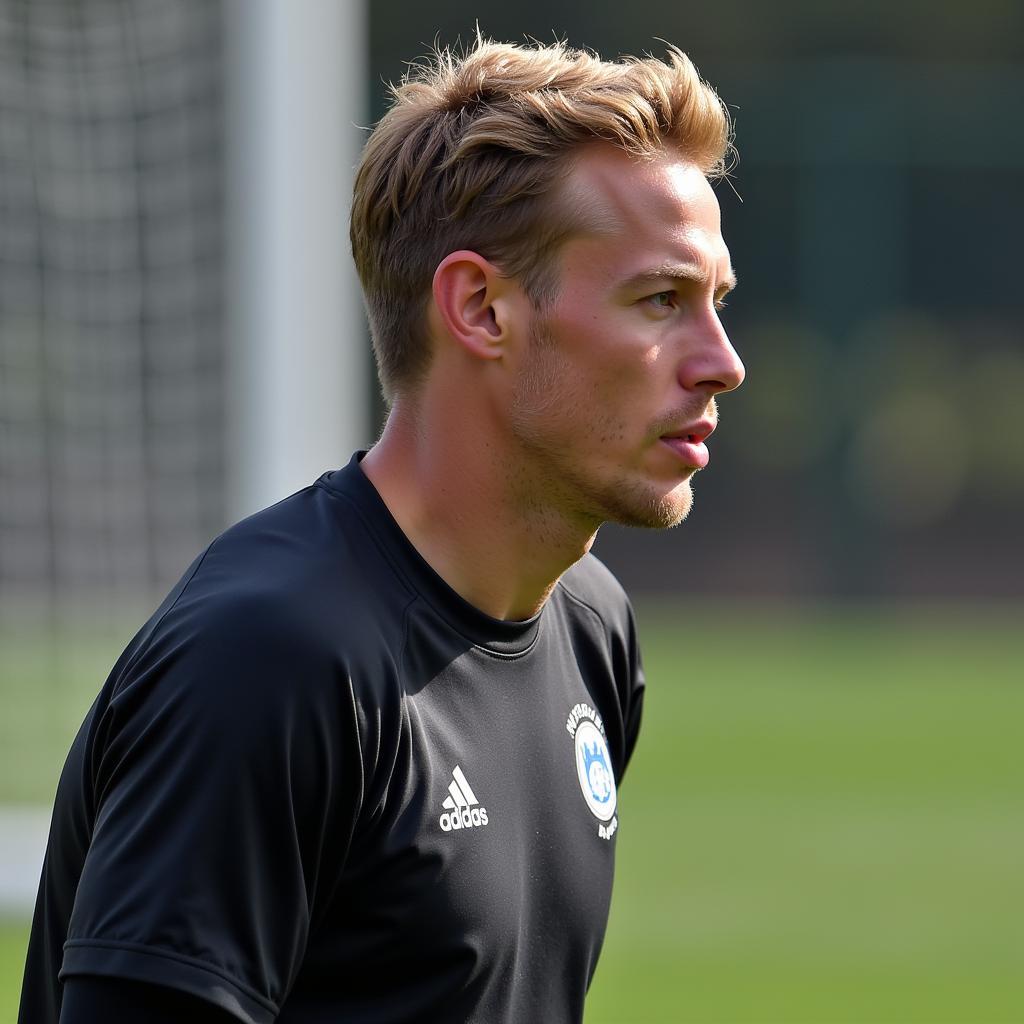 Frenkie de Jong intensely focused during a dribbling drill