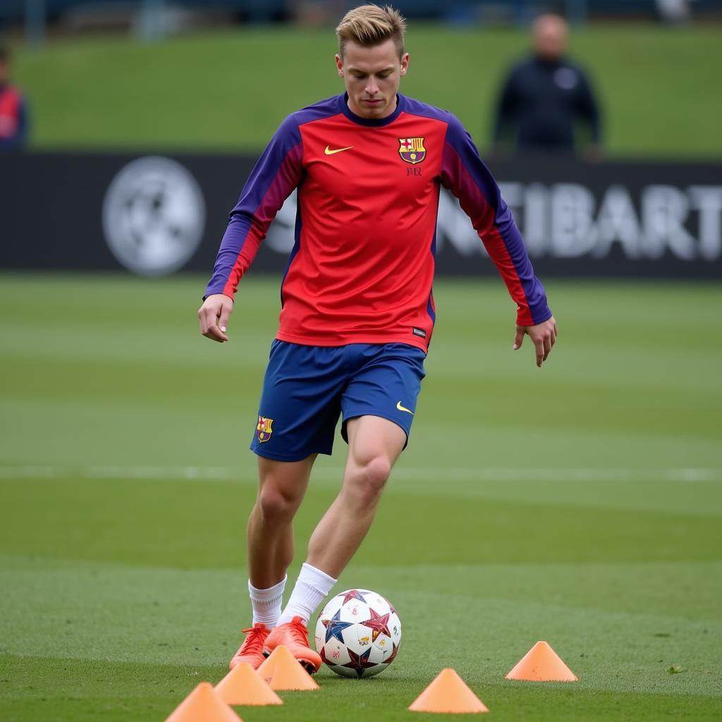 Frenkie de Jong practicing dribbling drills