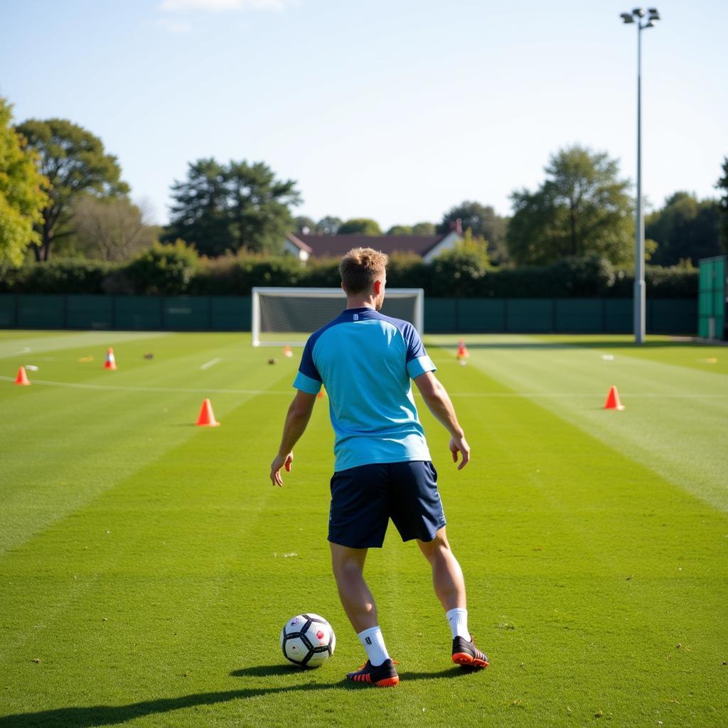 Frenkie de Jong on the training ground practicing passing drills