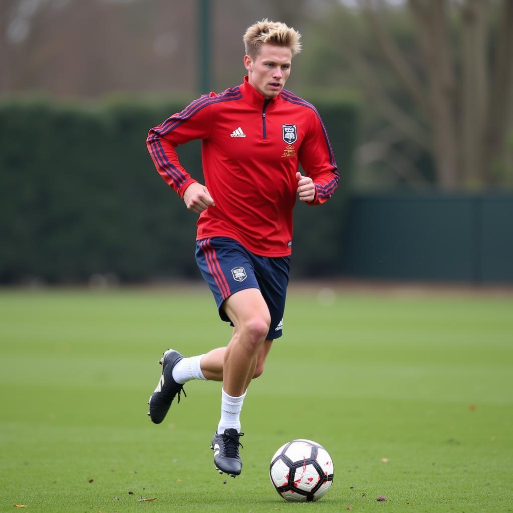 Frenkie de Jong participating in a high-intensity training session