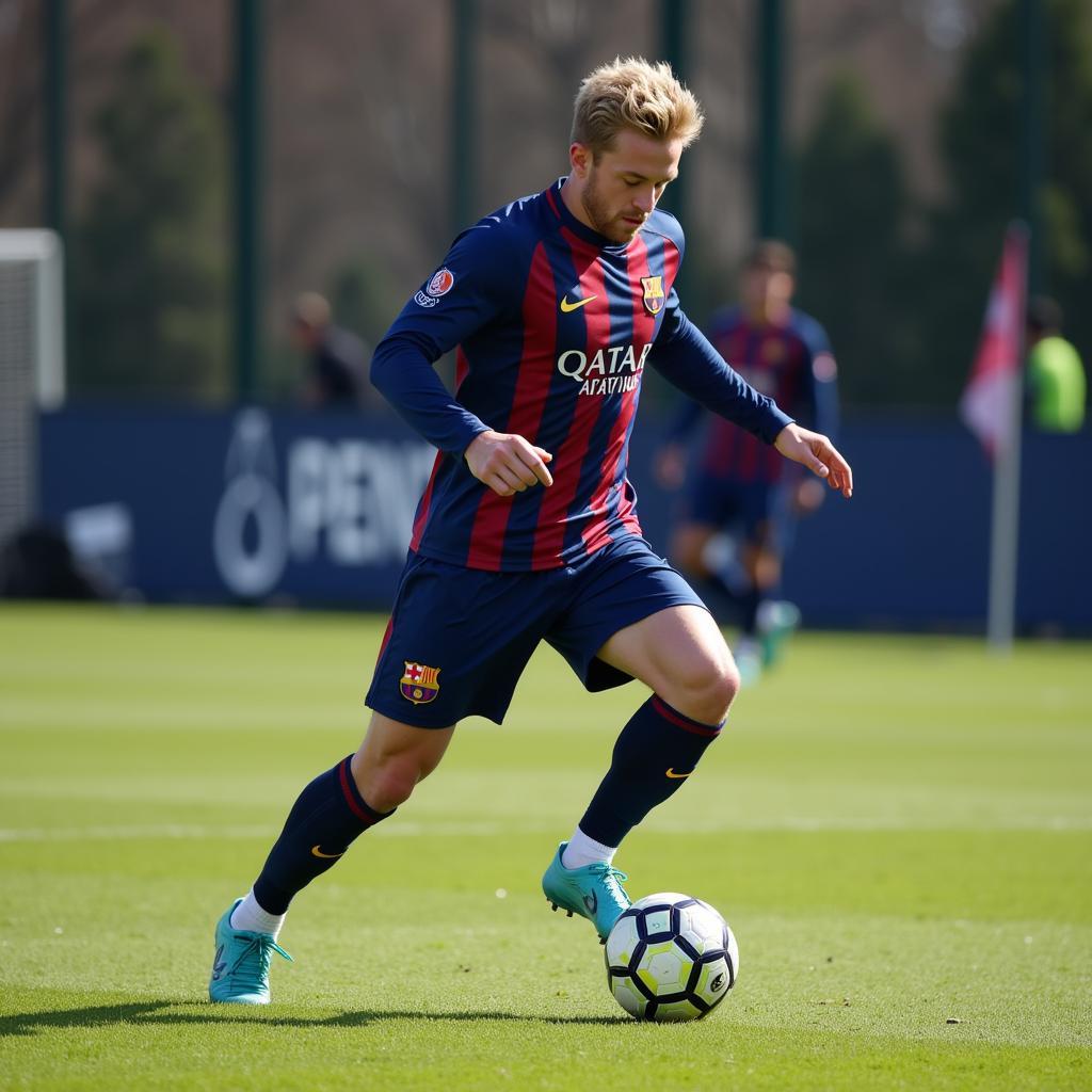 Frenkie de Jong training intensely with a football