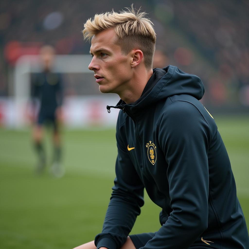 Frenkie de Jong practicing with intense concentration