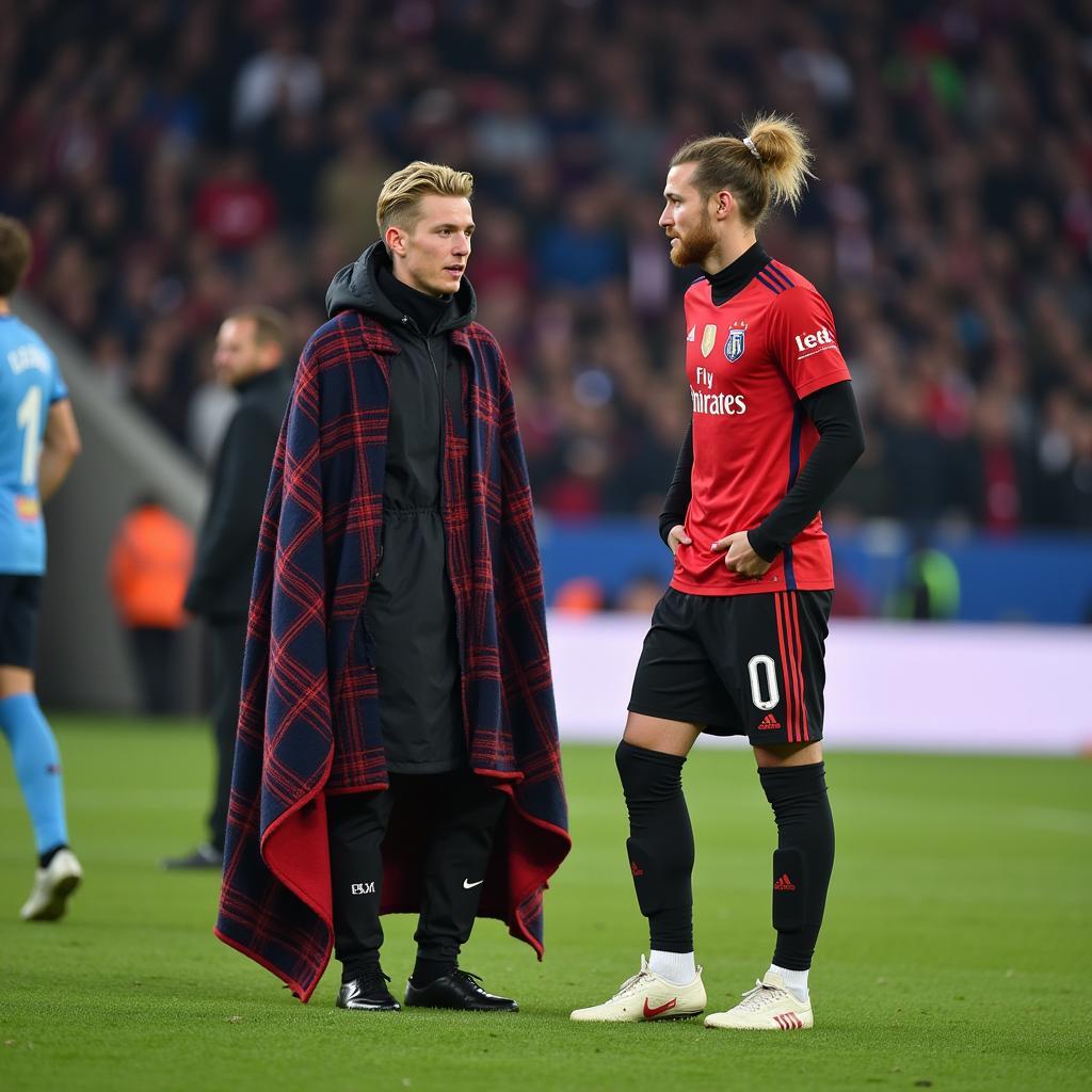 Frenkie De Jong using a Field Trial Blanket during Halftime