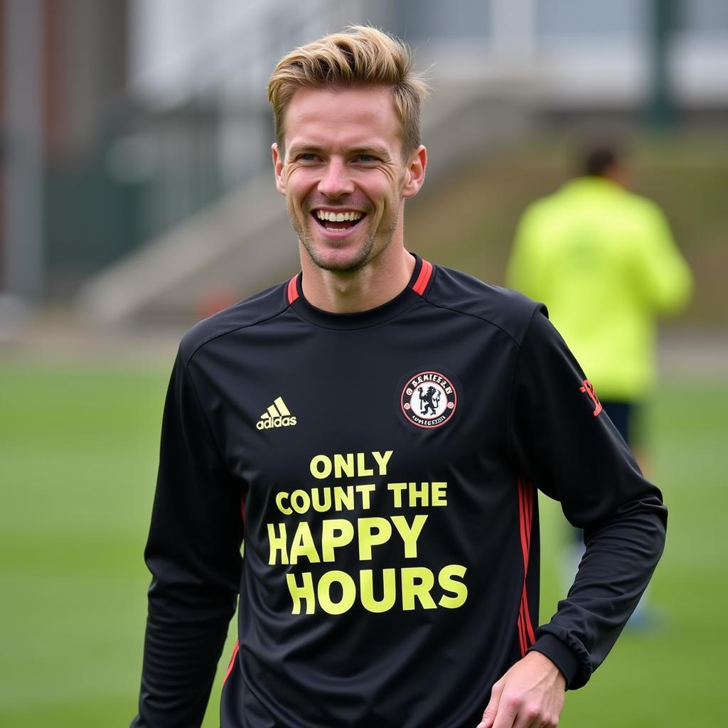 Frenkie de Jong sporting the "Only Count the Happy Hours" shirt