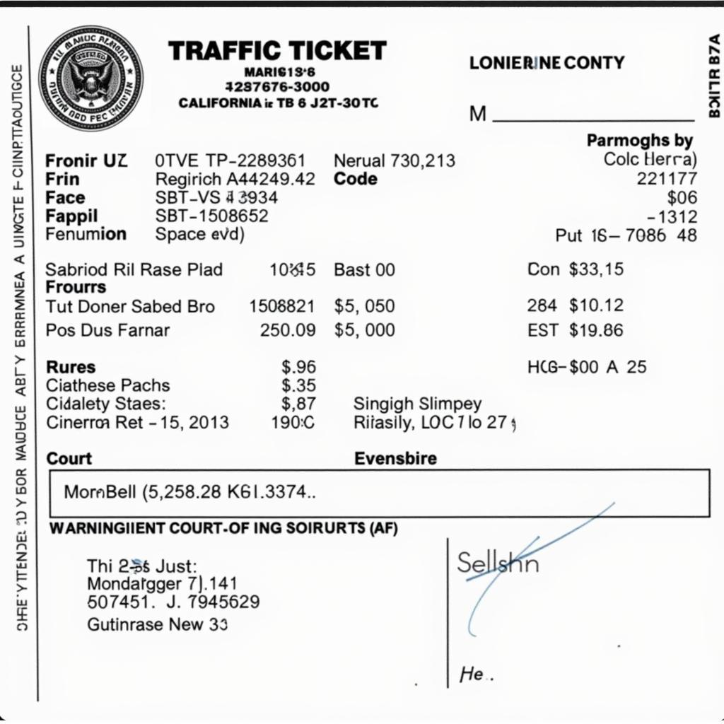 Example of a Fresno Traffic Ticket