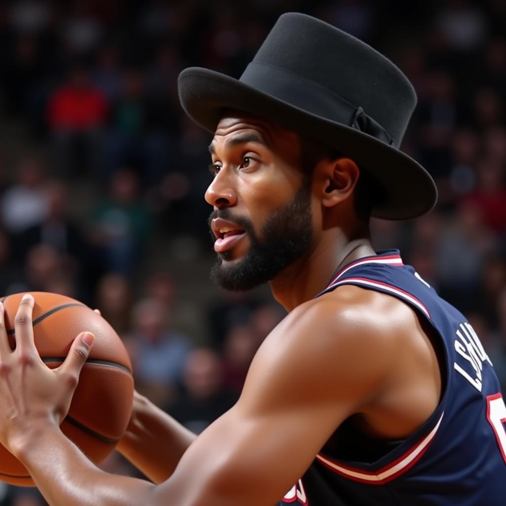 Basketball player wearing a friar hat