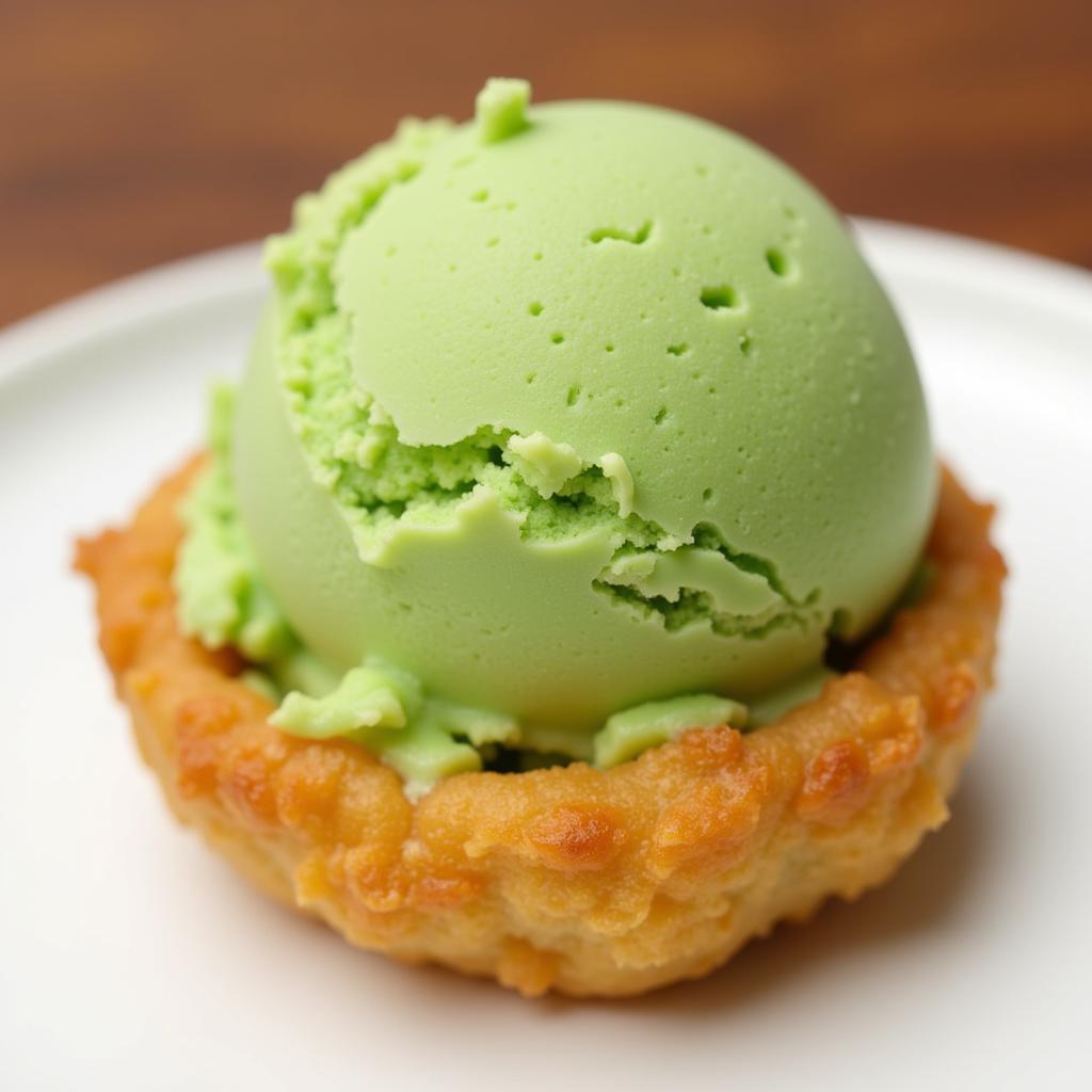 Fried green tea ice cream scoop on a plate