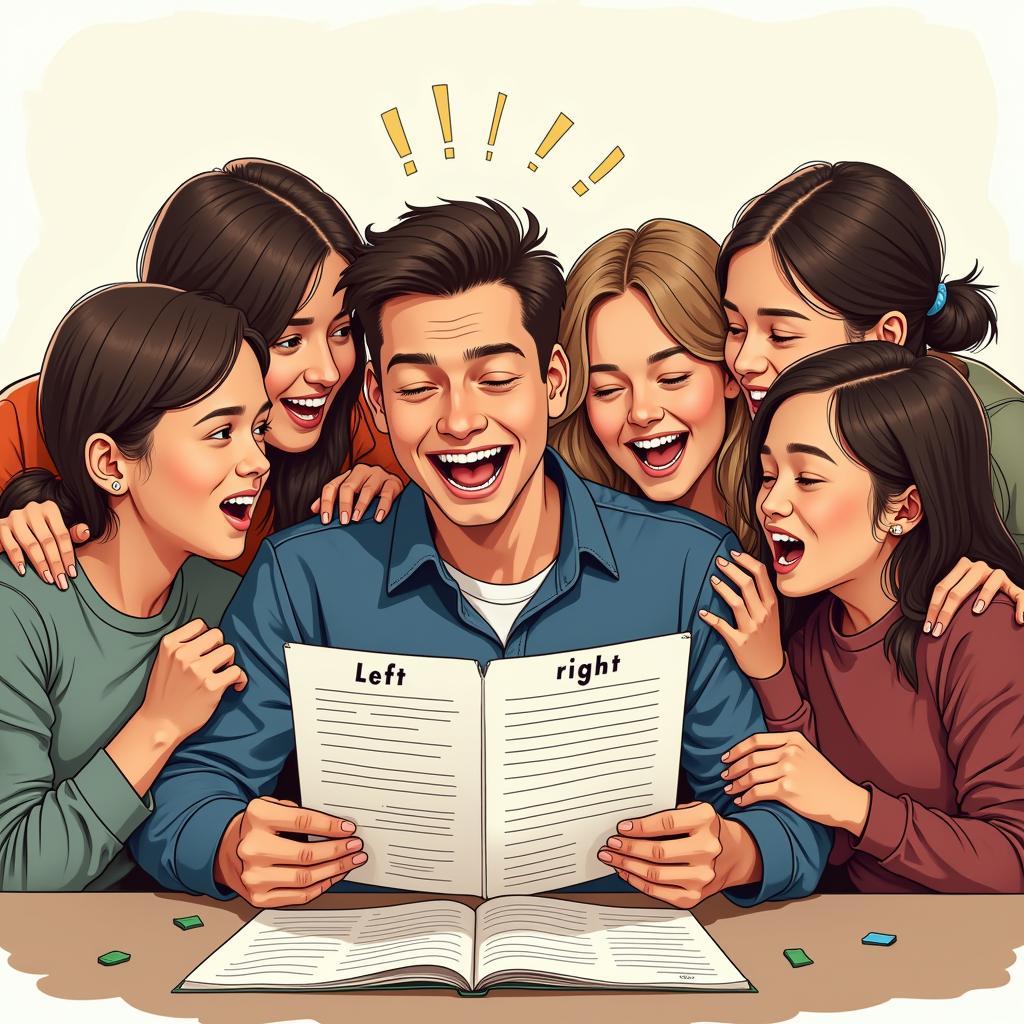 Group of friends laughing while playing the left right game