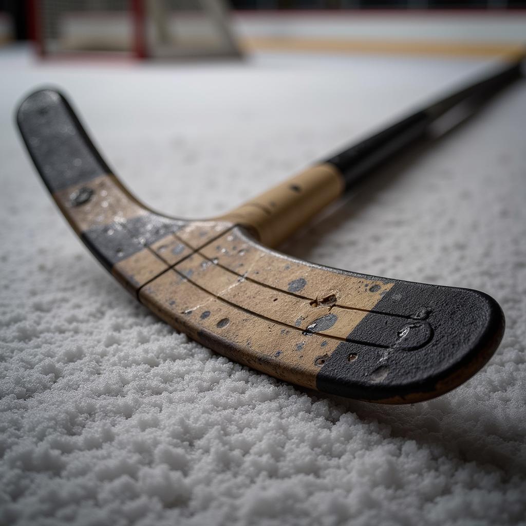 Closeup of a game used hockey stick