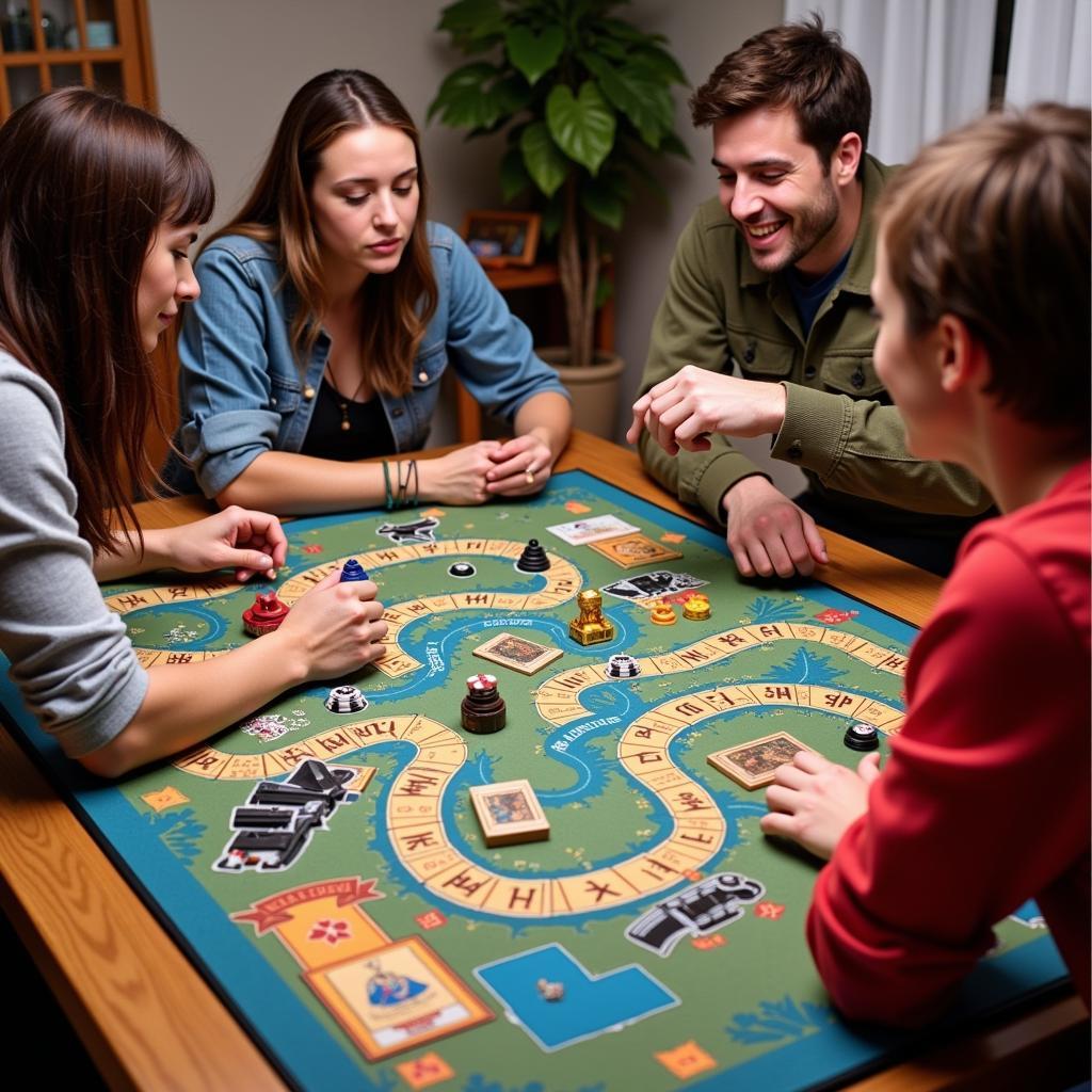 A gamer enjoying a board game with friends on a 60x44 game mat