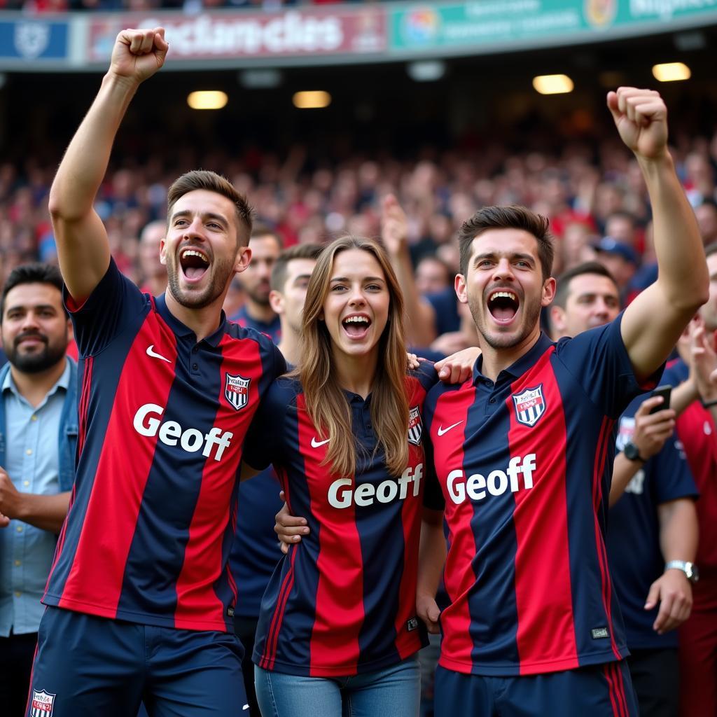 Group of Friends Wearing Geoff Jerseys at a Football Match