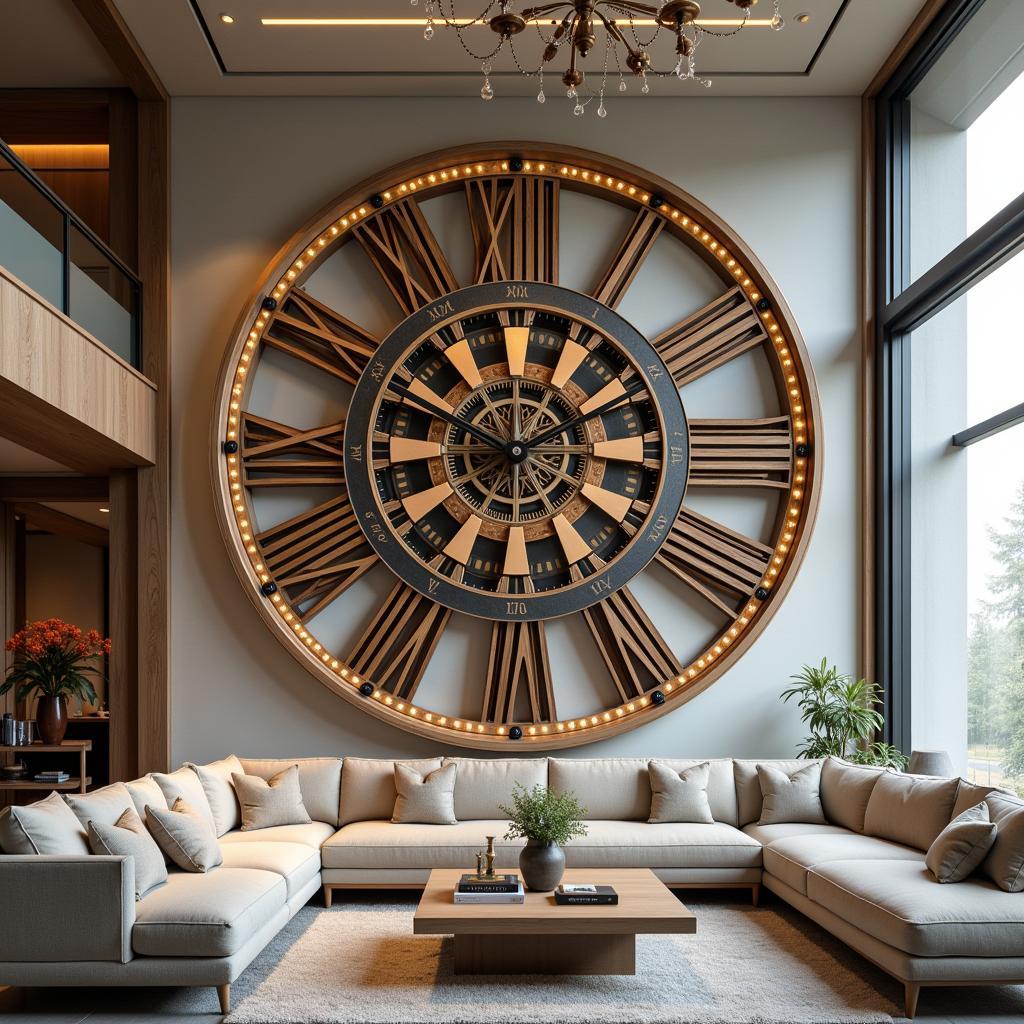 Giant clock kit displayed prominently in a living room setting