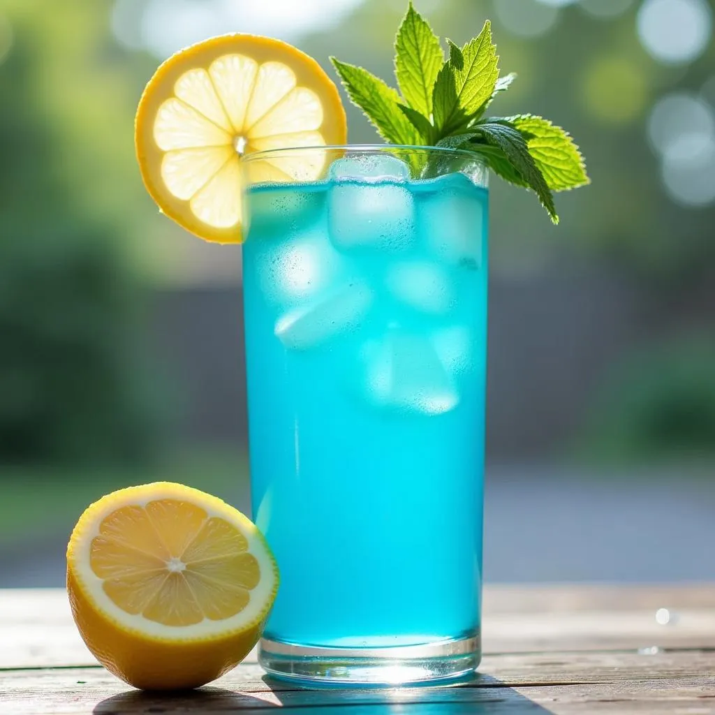 Glass of Blueshine Lemonade with Garnish