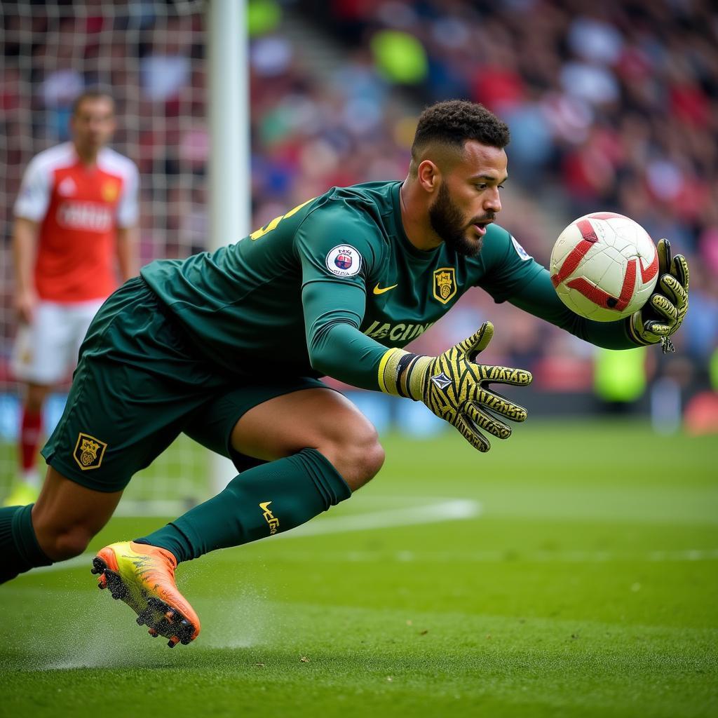 Goalkeeper Making a Save with Crown Gloves