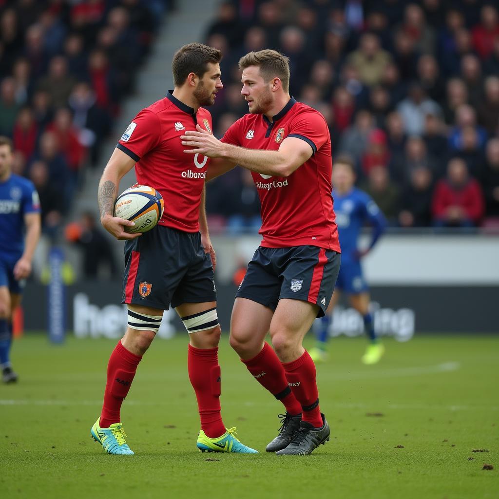 Player Helping Opponent Up After a Tackle