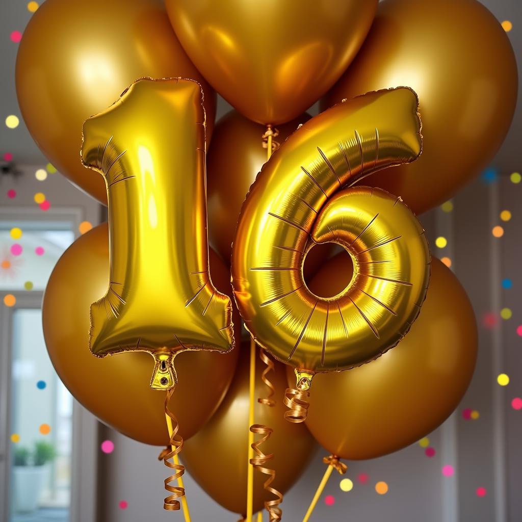 Golden balloons floating at a celebration