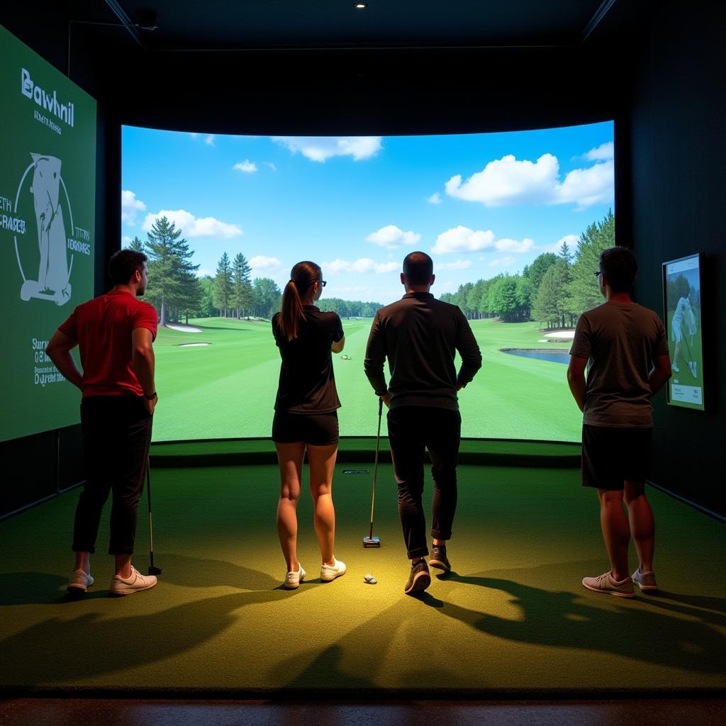 Visitors Trying Out the Golf Simulator at the Expo