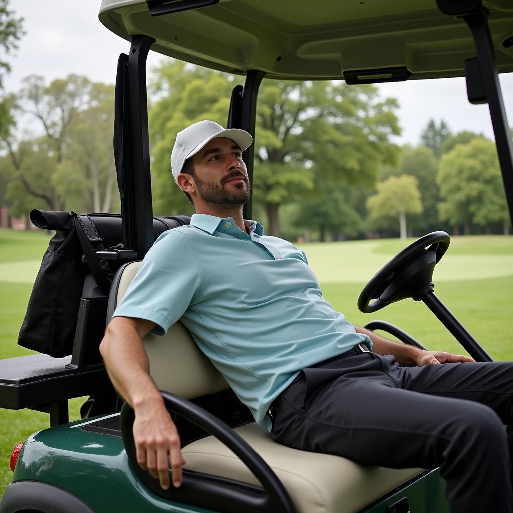 Golfer Relaxing on Club Car with Comfortable Cushion