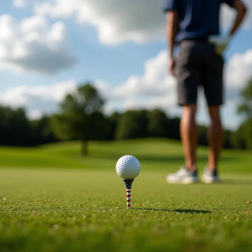 Golfer using an American flag golf tee