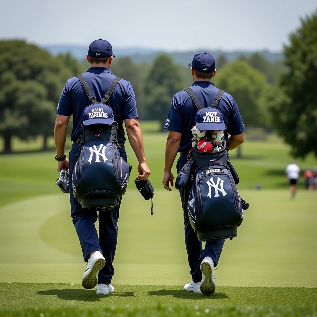 Golfers with Yankees Headcovers on the Course